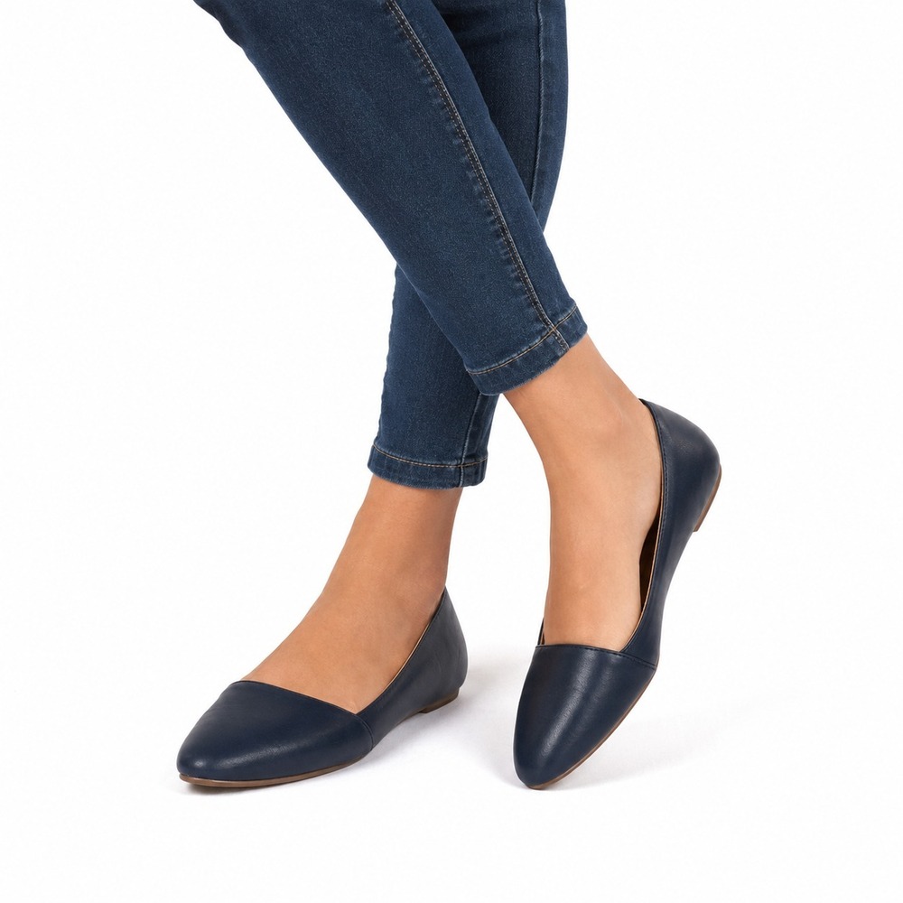 Lucky Brand Leather‎ Ballet Flats Women's Size 8 Navy Blue Slip On Shoes